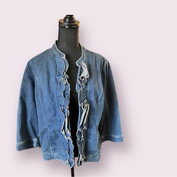 Chico’s Ruffle Trim Jean Jacket - Picture 2 of 7